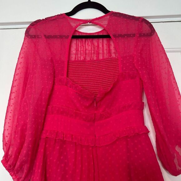 ASOS DESIGN Textured Pleated Shirred Midi Dress Hot Pink size 0 Smocked - Picture 7 of 11